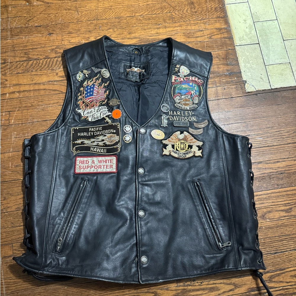 Harley Davidson Vintage Custom Leather Vest Size XL